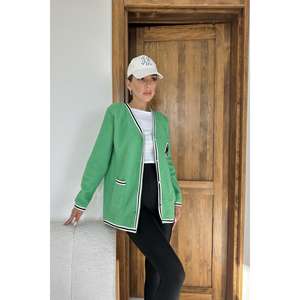 Cárdigan Verde de Punto para Mujer, Estilo Casual, con Contraste de Color, Anti-Pilling, Manga Larga - Product Image 4