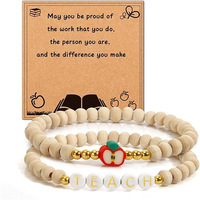 Bracelet à lettres en argile souple élastique avec perles pomme, double couche, empilable, cadeau Fête des Enseignants, article transfrontalier très demandé