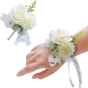 Flores artificiais para casamento ocidental, acessórios de pulseira para homens, flores de champanhe, folhas verdes e donzelas, flores de pulso para dama de honra - Product Image 3