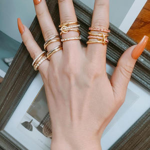 Nuovo acciaio inossidabile placcato oro zircone cubico diamanti metalli misti Multi snodo Set di anelli interbloccati impilabili anelli per regali - Product Image 6