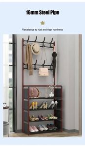 Four-Layer Multi-Functional <b>Storage</b> Rack with 8 Double Hooks Self-Assembly <b>Shoe</b> & Coat Rack 8-Hook Multi-Purpose Hanger - Product Image 4