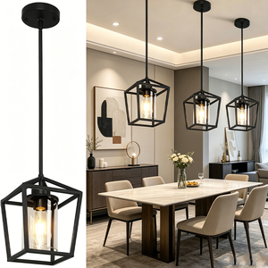 Luminaires suspendus contemporains pour <span class=keywords><strong>salle</strong></span> à <span class=keywords><strong>manger</strong></span>, <span class=keywords><strong>luminaire</strong></span> géométrique en métal avec abat-jour en verre transparent pour îlot de cuisine - Product Image 4