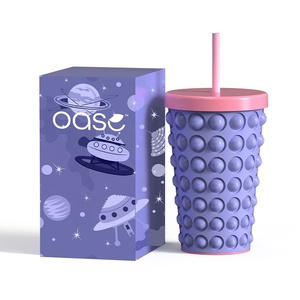 OASE 15oz <strong>Kids</strong> Water Bottle BPA Free Food Safe Silicone Sleeve Protection Plastic <strong>Tumbler</strong> with Straw for Camping - Product Image 1