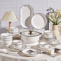 Vaisselle de ménage Vaisselle de restaurant en porcelaine à bord noir Bol en céramique pour soupe blanche de riz européen au micro-ondes