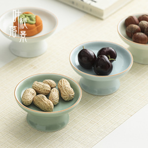 Retro Chinese Zen-inspired Pastry <b>Plate</b> Small Stemmed Tea Snack Dish Porcelain Round Fruit Platter Household Dried Fruit Bowl - Product Image 2