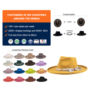 Huayihats Lady feutre de laine large bord Fedora chapeaux couleur jaune dur bord rigide pour les fêtes pêche affaires décontracté extérieur extérieur - Product Image 1