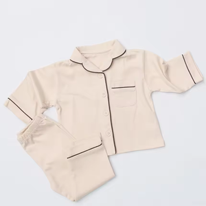 أطقم بيجامات قطنية للأطفال بأكمام طويلة مريحة ملابس نوم حرارية دافئة تتميز بطباعة بلون واحد للأولاد والبنات للخريف - Product Image 4