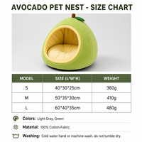 Nid pour animaux de compagnie en forme d'avocat, lit pour chat en peluche pour un sommeil profond, maison pour animaux de compagnie en coton lavable pour petits chiens et chats, 3 tailles, gris, vert