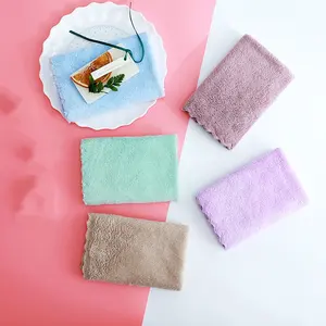 Wholesale Solid Color Edgeless Microfiber Absorbent Kitchen Towel Blank Soft Coral Velvet Kitchen Cleaning Cloth