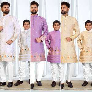 Venta al por mayor de Ropa Étnica para hombre de gran calidad Padre hijo Kurta pijama con seda de primera calidad para eventos tradicionales y ocasiones especiales - Product Image 3
