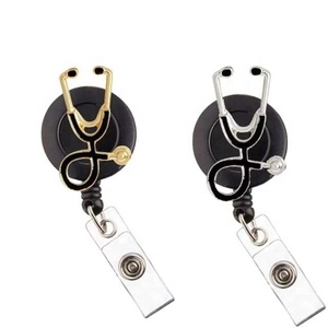 Bobine d'insigne rétractable en forme de stéthoscope en métal émaillé médical pour la décoration uniforme de porte-Badge d'accessoires d'infirmière - Product Image 1