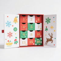 Boîte de calendrier de l'avent de luxe en gros d'usine carton recyclable avec doublure en éponge emballage de cadeau de Noël à double porte
