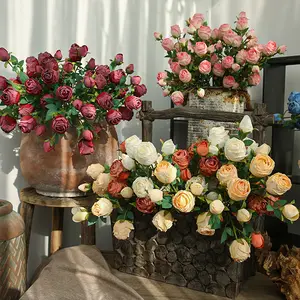Retro 5 köpfe verbrannte kante seidenblume rose künstliche blume heim raffinierte dekoration hochzeit blumenarrangement