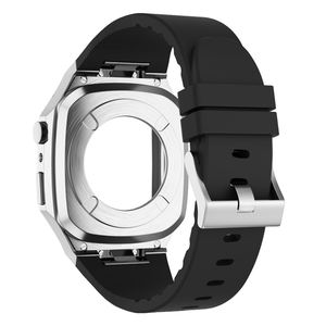 Luxe 44mm 45mm bracelet en silicone élastique en acier inoxydable montre intelligente étuis de protection pour Apple Watch série 8 7 6 5 <span class=keywords><strong>4</strong></span> - Product Image 2