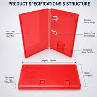 Étui de rangement durable en PP rouge pour cartouches de jeu, type coque, avec clips pour manuel et pochette transparente pour insertion de couverture