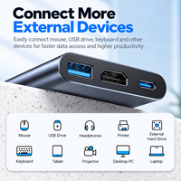 Hub USB-C 3-en-1 Biaze, charge rapide PD 100W, 4K 30Hz pour USB 3.0 5 Gbps, adaptateur multiport en alliage d'aluminium pour ordinateur portable, en stock