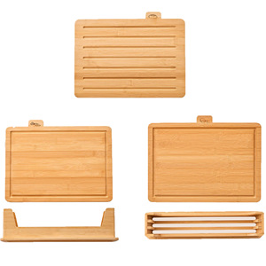 Bamboo Cutting Board <b>Set</b> 3-Piece With Base Rectangle Kitchen Chopping Block - Product Image 5