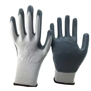 灰色丁腈涂层手套光滑表面丁腈工作手套