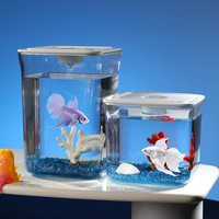 PAIPET Aquarium cylindrique de bureau avec éclairage LED et filtre cascade à suspendre - Petit kit d'aquarium incassable pour Betta
