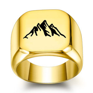 Stainless Steel <b>Ring</b> 18MM Square Laser Engraved Mountain Pattern Women's Fashion Jewelry Gift - Product Image 1