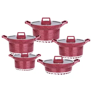 Hot Sale 8 Pieces Cast Iron Cookware Set Pot And Pan Set Medical Stone Non Stick Cooking Pot Set With Glass Lid