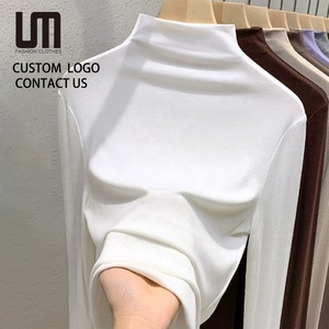 Nuova Moda Autunno Inverno 2026: T-Shirt a <span class=keywords><strong>Maniche</strong></span> Lunghe da <span class=keywords><strong>Donna</strong></span> - Top Tinta Unita con Collo Semi-Alto, Abbigliamento Casual Elegante - Product Image 1