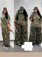 Ensemble Été Décontracté Mode Grande Taille pour Femme Ultra-Ample Imprimé Respirant en Polyester, Pantalon et Haut à Logo Avant, Design Assorti