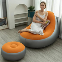 Fauteuil gonflable de gros avec repose-pieds, chaise longue portable en PVC floqué, pouf gonflable avec pompe pour le camping