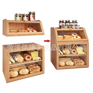 Wooden <b>Bread</b> Storage Box Double Layer <b>Bamboo</b> Kitchen <b>Bread</b> <b>Bin</b> With Glass Door For Home Use 15.35in X 12.28in X 19.4in - Product Image 2