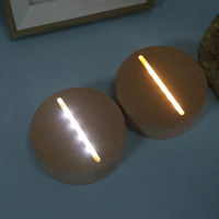 Support d'affichage LED blanc chaud à piles AAA avec base en bois, design moderne, pour lampe de chevet, art DIY, avec interrupteur