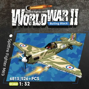 526pcs Supermarine Spitfire MK Warplanes Toy Army Jet Plane Model Kit Plastic Air Force 1 Aircraft Building Block Sets For Kids