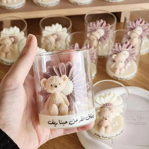 Velas Aromáticas Personalizadas con Diseño de Oso Rosa y Flores, Recuerdo para Bautizo, Regalos de Cumpleaños - Product Image 4