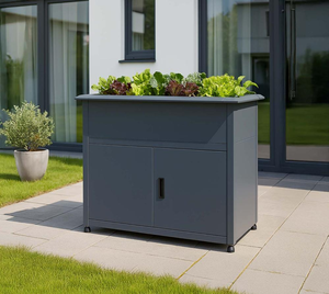 Armoire extérieure moderne en métal personnalisable pour balcon et terrasse, jardinière surélevée en acier galvanisé avec rangement - Product Image 3