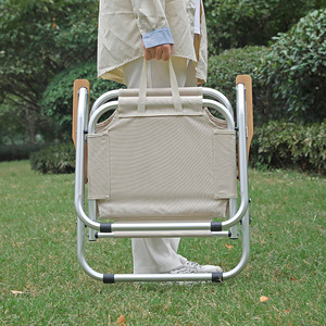 Foldable Garden Chair Khaki Aluminum Alloy <b>Backrest</b> Portable Outdoor Leisure Chair Rectangular Shape 62.5X54X66 - Product Image 4