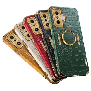 For Xiaomi POCO F4 F3 GT Soft Coque Anti Shock Plating Ring Holder Fashion Back Cover Luxury Crocodile Leather Phone Case
