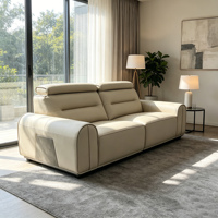 Canapé d'angle moderne et minimaliste en cuir véritable crème avec appui-tête réglable et coussin de dossier ergonomique segmenté - Marque Arleather