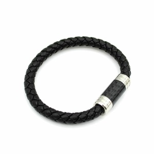 Men's Woven Leather Rope <b>Bracelet</b> With Carbon Fiber Magnetic Buckle Stainless Steel Closure Fashion <b>String</b> <b>Bracelet</b> - Product Image 4