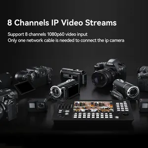 Câmera ndi hx ptz de novo design, controle de streaming ao vivo e gravação de 8 canais, tela sensível ao toque, misturador de vídeo ndi