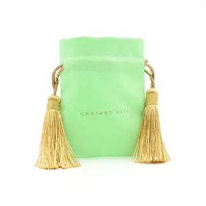 Luxury Dust Velvet Jewelry Drawstring Bags Tassel Bag Drawstring Velvet Green Bags With Tassel