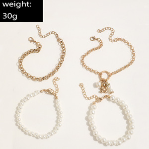 Go Party 4 unids/set moda perlas encanto pulsera <span class=keywords><strong>mujer</strong></span> encantador <span class=keywords><strong>oso</strong></span> perla colgante pulseras conjuntos enlace cadena pulsera brazaletes - Product Image 6