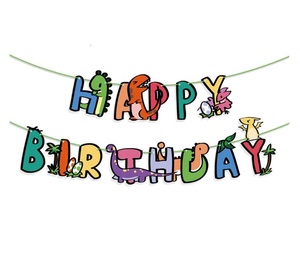 Drapeaux et bannières d'animaux pour fête thème Safari, Jungle, dessin animé Lion singe, girafe, banderole pour <span class=keywords><strong>joyeux</strong></span> <span class=keywords><strong>anniversaire</strong></span>, banderole de dinosaure - Product Image 2