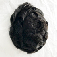 Vente en gros 100% cheveux humains indiens 1B ligne de cheveux naturelle système de remplacement noir HD Q6 Base dentelle frontale homme perruques cheveux toupet pour hommes