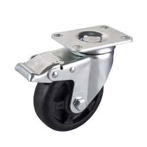 Roue pivotante en acier galvanisé Carsun de 3/4/5 pouces, usage moyen, avec frein supérieur, roulement à billes en nylon renforcé noir, vente en gros OEM - Product Image 1