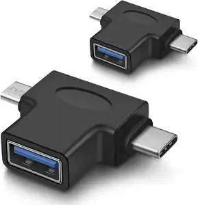 2 in 1 OTG Converter USB 3.0 Female to Micro USB Male and Type C Male Adapter Connector