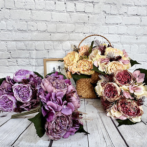 Queyiyi Flowers – Bouquet de pivoines artificielles en soie de style anglais pour décoration de mariage et toile de fond de lieu événementiel - Product Image 3