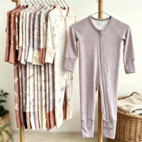 Combinaison bébé à fermeture éclair avec imprimé floral de dessin animé, douce et respirante en fibre de bambou, manches longues, pyjama une pièce pour nouveau-né