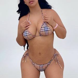 Ensemble <span class=keywords><strong>de</strong></span> bikini sexy personnalisé pour <span class=keywords><strong>femme</strong></span>, motif écossais imprimé, haut push-up et bas string, <span class=keywords><strong>maillot</strong></span> <span class=keywords><strong>de</strong></span> <span class=keywords><strong>bain</strong></span> uni pour la plage - Product Image 2