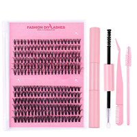 Kit d'extension de cils DIY fait main, courbure D, longueurs mixtes 8-25mm, bouquets de cils roses, kit d'extensions de cils DIY