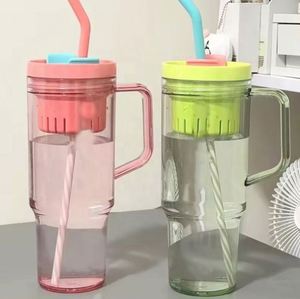 Gobelets en plastique écologiques à double paroi de 40 oz et 20 oz pour enfants, avec couvercles et pailles, couleur et logo personnalisables, style minimaliste, vente en gros - Product Image 1