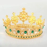 Mahkota Ratu Kristal Rhinestone Biru Tua Royal Grosir, Mahkota Kontes Pria Bulat Penuh dari Paduan Logam
